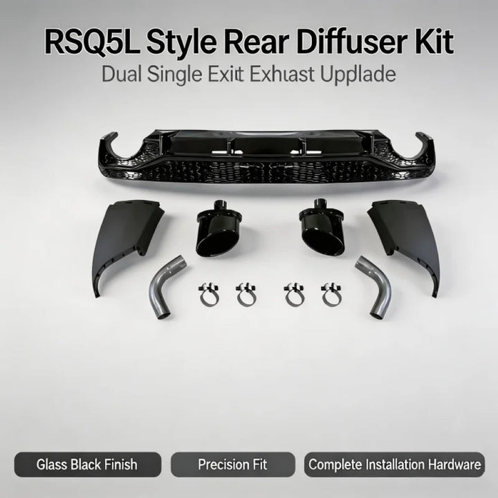 Car Craft Compatible With Audi Q5 B9 2018-2020 Upgraded Facelift Convert To Rsq5 SQ5 Sport Rear After Bumper Lip Diffuser Skirt Trim With Exhaust Pipe Tip Q5-006 Gc Q5-007 Gc