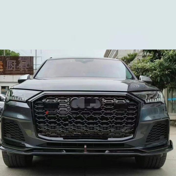Car Craft Compatible With Audi Q7 2021-2023 Upgraded Front Bumper Show Grill Rsq7 Rs Sport With Acc Matte Black Frame Black Strip All Logo Silver License Plate Eu Version Q7-002 Gc
