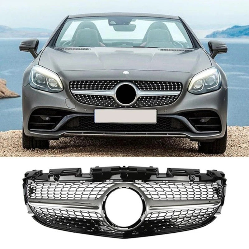 Car Craft Compatible With Mercedes Benz Slc Slk Class R172 W172 2016-2020 Front Amg Bumper Show Grill Diamond Silver CC-9676