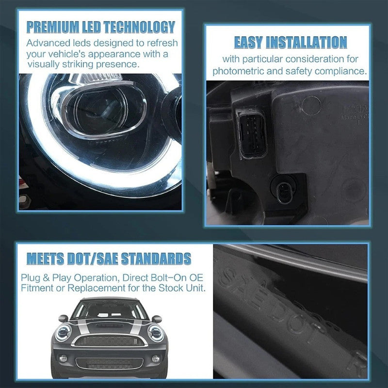 Car Craft Compatible With Mini Cooper R55 R56 R57 2007-2013 Car Front Upgraded Head Light Lamp Xenon Headlight Retrofit Upgrade Modified Led Drl Hid - CAR CRAFT INDIA