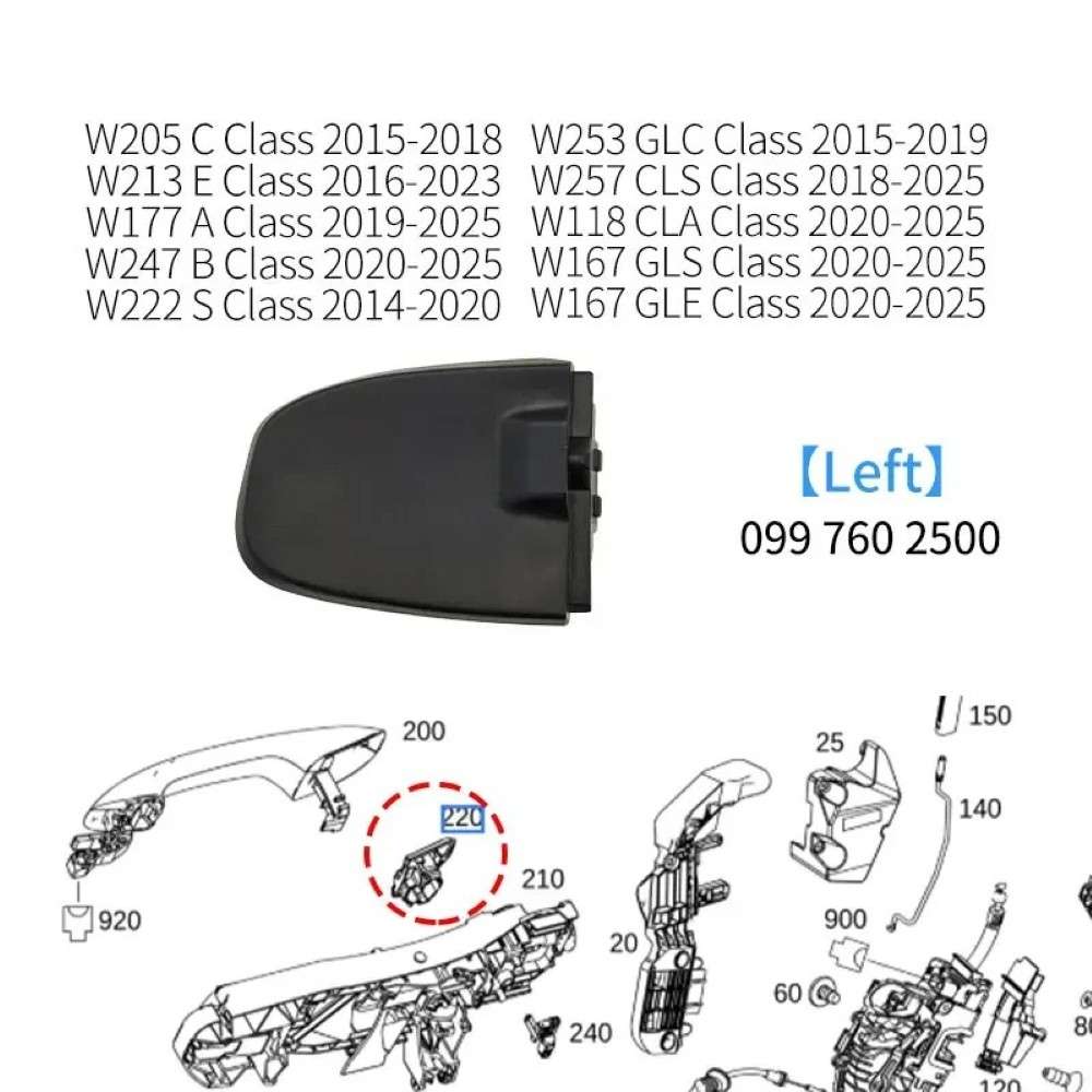 Car Craft Compatible With Mercedes Benz A B C E S Gla Glc Cla Gle Gls Class W177 W247 W118 W205 W222 W223 W253 W254 W213 2015+ Exterior Door Pull Handle Fixed Base Buckle Cap Cover 997602500 Left CC-8466 - CAR CRAFT INDIA