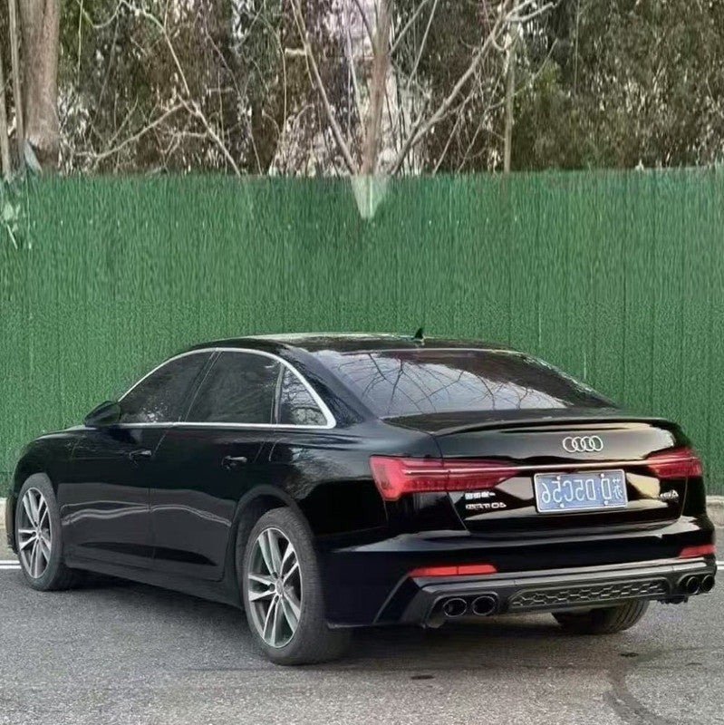 Car Craft Compatible With Audi A6 C8 2019-2025 S6 Bumper Rear After Lip Diffuser With Exhust Pipe Overseas Edition Silvery A6-096 Gc
