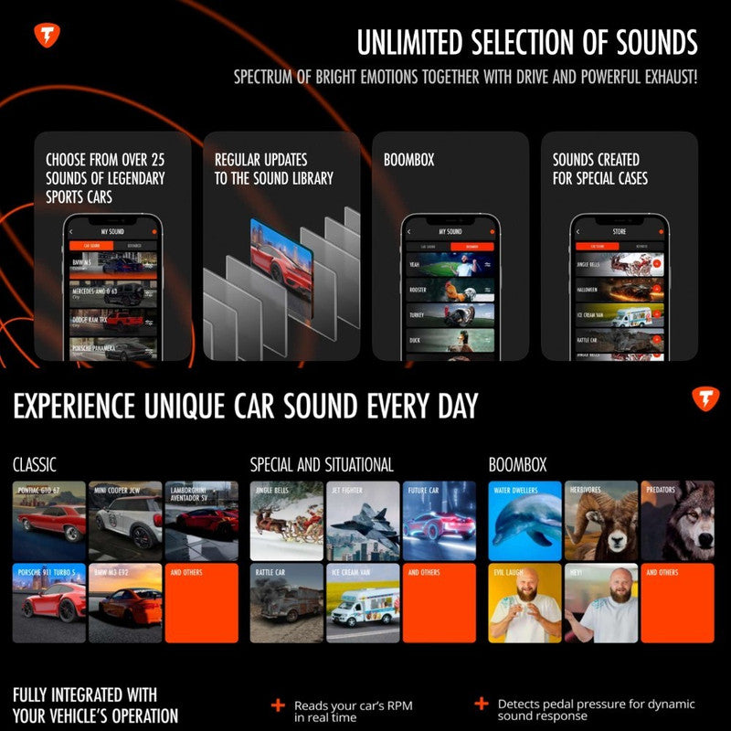 Car Craft Compatible With Exhaust Sound Upgrade Universal Car Sound Generator Thor Electronic Exhaust Sound System Car Speakers Drums Smartphone Controller Thor Thunder Storm Speaker+ecu CC-9600