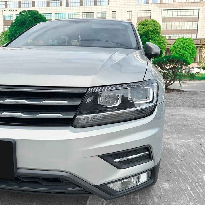 Car Craft Compatible With Vw Volkswagen Tiguan Mk2 2017-2020 Car Headlight Eyelid Lamp Eyebrow Skirts Splitter Zst-1213 Cf Carbon Fiber Look - CAR CRAFT INDIA