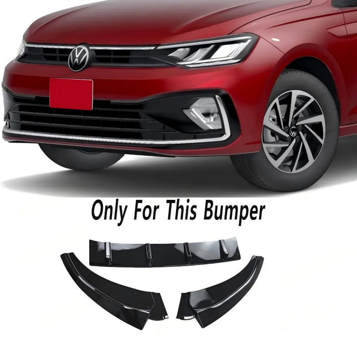 Car Craft Compatible With Vw Volkswagen Virtus 2023+ Front Bumper Lip Splitter Skirts Glossy Black Ar-vw-0233 CC-7964