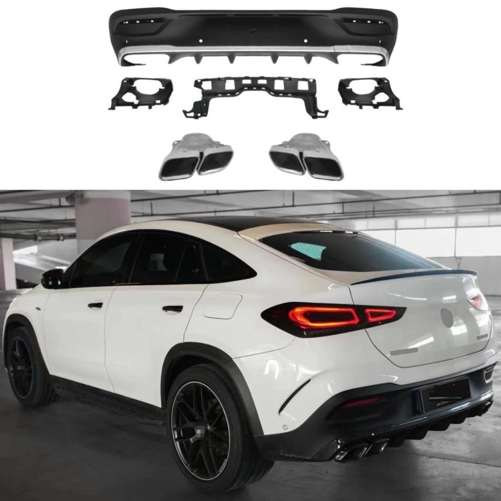 Car Craft Compatible With Mercedes Benz Gle Coupe C167 W167 2019-2024 Upgrade Convert To Gle63 Amg Bodykit Rear Bumper After Lip Diffuser With Exhaut Tip Pipe Silver Gc C167-018 Gc W167-009