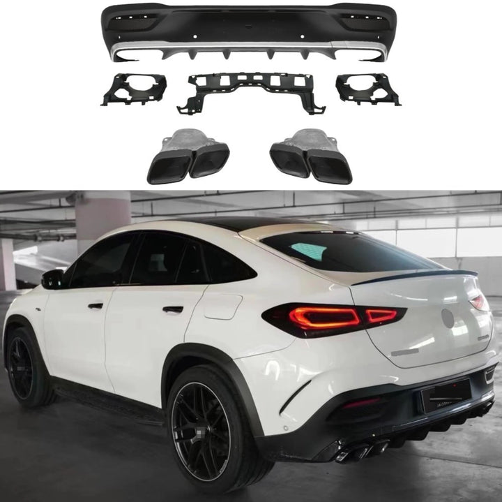 Car Craft Compatible With Mercedes Benz Gle Coupe C167 W167 2019-2024 Upgrade Convert To Gle63 Amg Bodykit Rear Bumper After Lip Diffuser With Exhaut Tip Pipe Black Gc C167-018 Gc W167-010