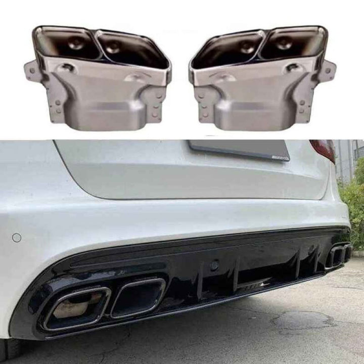 Car Craft Compatible With Mercedes Benz A Class W176 2012-2016 Rear Bumper Upgrade Convert To Amg Amg45 Exhaust Tip Pipe Silver Chrome W176-011
