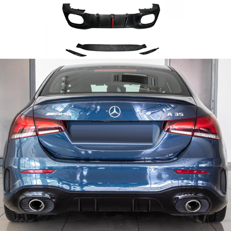 Car Craft Compatible With Mercedes Benz A Class Amg A35 A45 A250 W177 2020-2025 Sedan Amg Bumper Rear After Lip Diffuser Skirts Splitter Rearl Carbon Fiber - CAR CRAFT INDIA