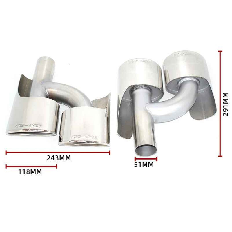 Car Craft Compatible With Mercedes Benz C Class W204 2011-2014 C63 Amg Exhaust Tip Pipe Dual Silver Chrome Gc W204-011