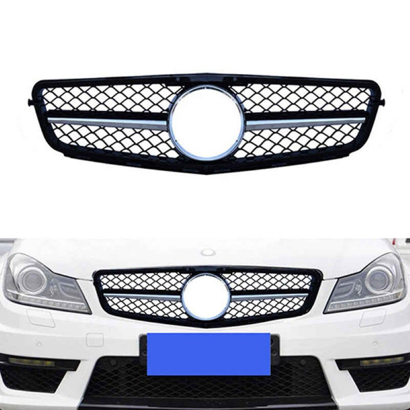 Car Craft Compatible With Mercedes Benz C Class W204 2007-2014 Upgrade Front Bumper Amg Show Grill Black Silver Gc W204-004
