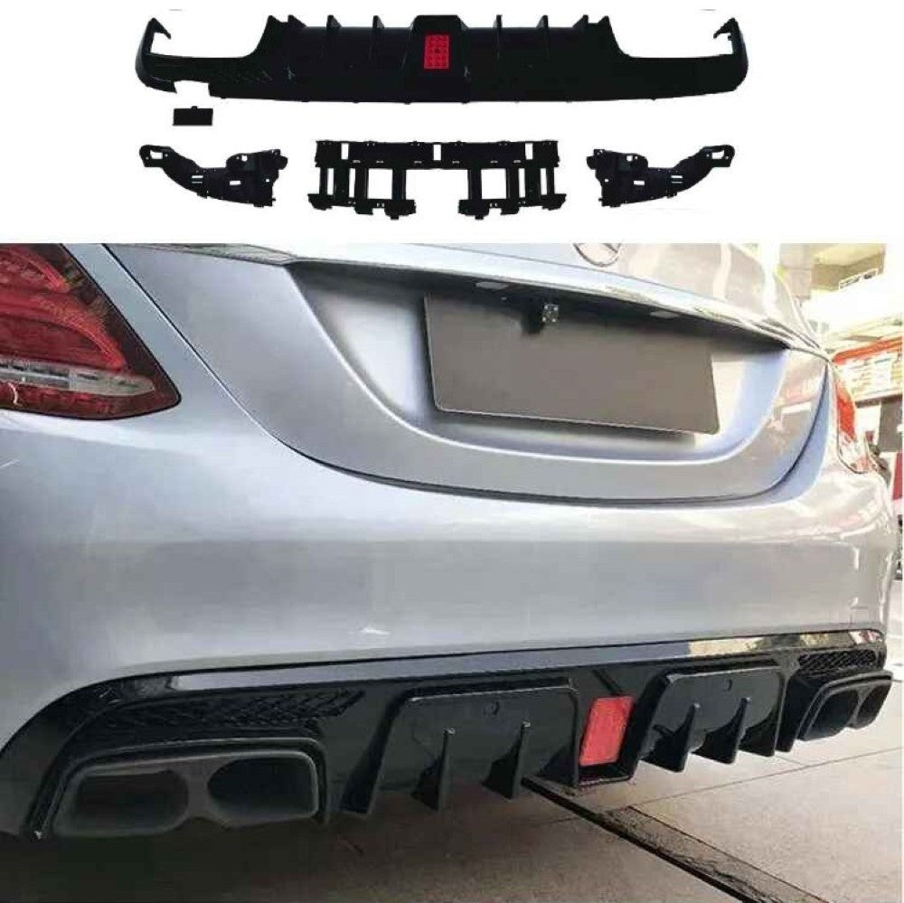 Car Craft Compatible With Mercedes Benz C Class W205 2015-2021 Amg Rear Bumper Upgrade Convert To Amg Amg C63 After Rear Lip Diffuser Brabus Style Glossy Black Gc W205-028 Gb