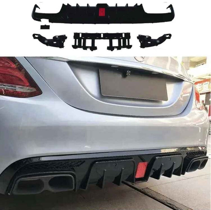 Car Craft Compatible With Mercedes Benz C Class W205 2015-2021 Amg Rear Bumper Upgrade Convert To Amg Amg C63 After Rear Lip Diffuser Brabus Style Glossy Black Gc W205-028 Gb