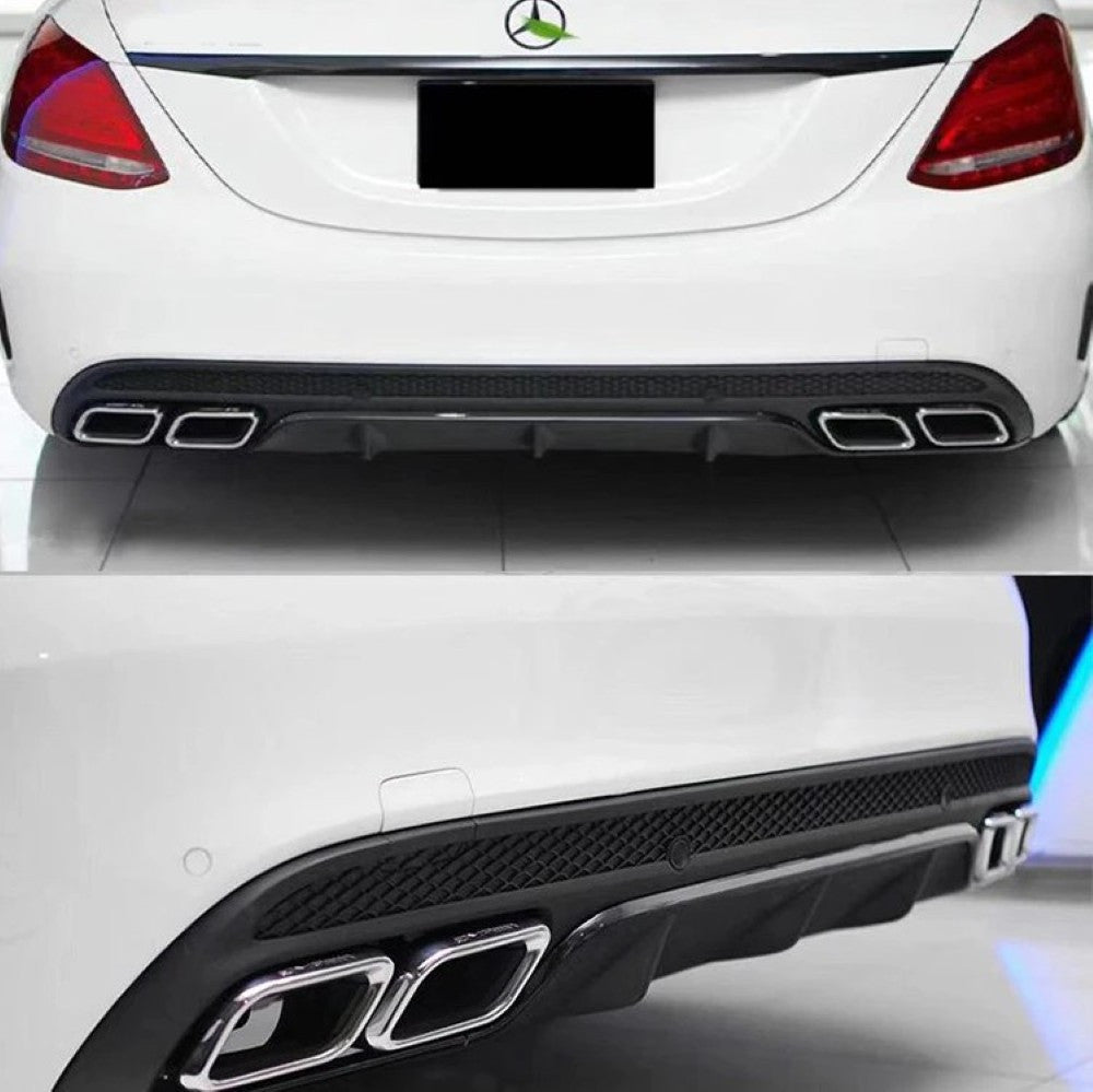 Car Craft Compatible With Mercedes Benz C Class W205 C205 Coupe 2015-2021 Rear Bumper Upgrade Convert To Amg Amg C63 Exhaust Tip Pipe Dual Black Classic Style Gc W205-027