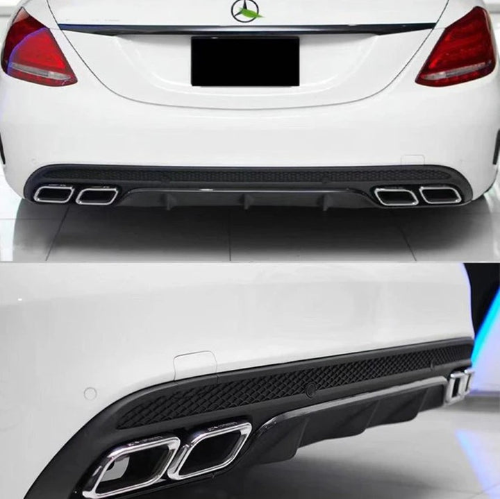 Car Craft Compatible With Mercedes Benz C Class W205 C205 Coupe 2015-2021 Rear Bumper Upgrade Convert To Amg Amg C63 Exhaust Tip Pipe Dual Black Classic Style Gc W205-027