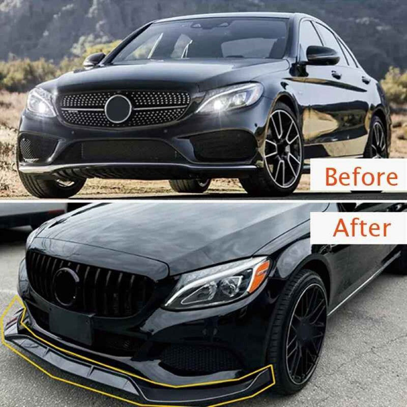 Car Craft Compatible With Mercedes Benz C Class W205 C205 Coupe 2015-2021 Classic Standard Front Bumper Lip Splitter Skirts Brabus Style Glossy Black GC