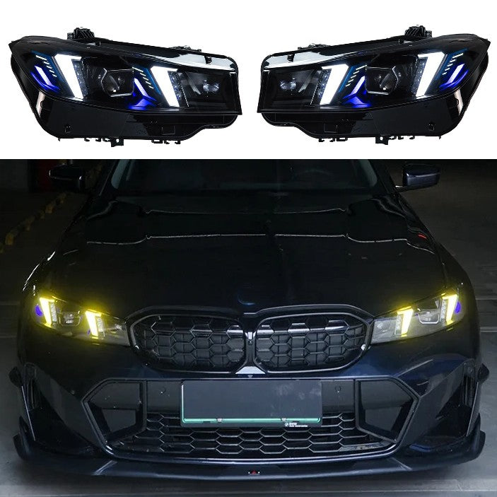 Car Craft Compatible With Bmw 3 Series G20 Lci 2023-2025 Car Front Upgraded Head Light Lamp Xenon Headlight Retrofit Upgrade Modified Led Drl Hid Snake Style With Yelllow Drl