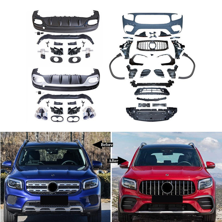 Car Craft Compatible With Mercedes Benz Glb W247 X247 2020-2024 Upgrade Convert To Glb35 Amg Bodykit Front Bumper Grill Diffuser Exhaust Tip Pipe Skirt Trim Wheel Arch Silver Gc X247-014