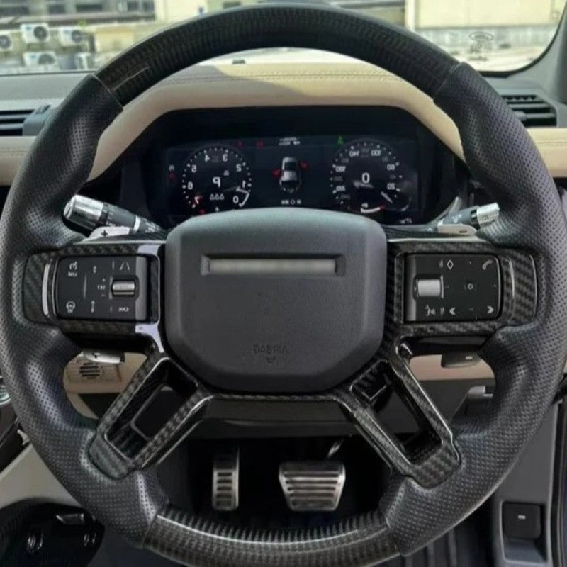 Car Craft Compatible With Land Range Rover Defender 90 110 130 2020-2026 Upgrade Steering Wheel Full Carbon Fiber And Leather Cut D Style - CAR CRAFT INDIA