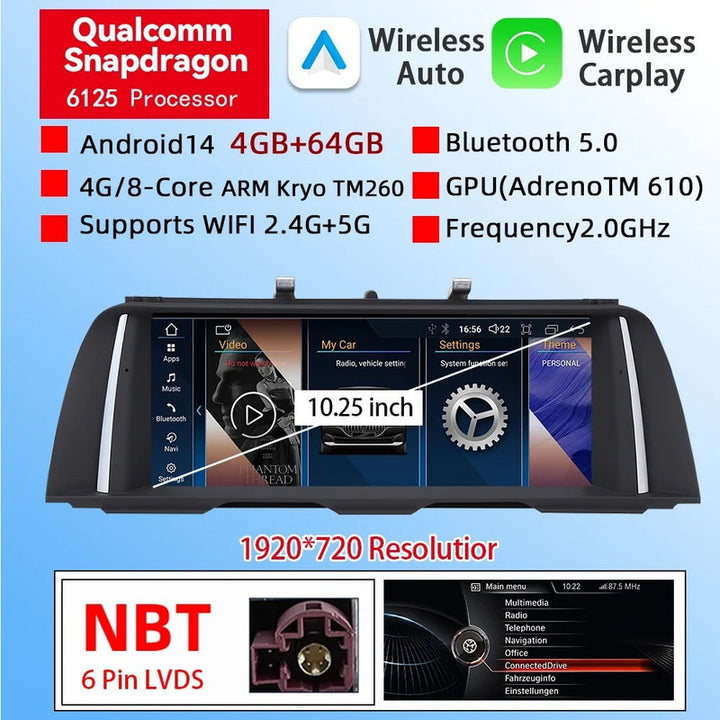 Car Craft Compatible With Bmw 5 Series F10 2010-2017 Android Multimedia Infotainment Player With Wireless Carplay And Android Auto 4+64gb Gb Nbt 10.20 Inch