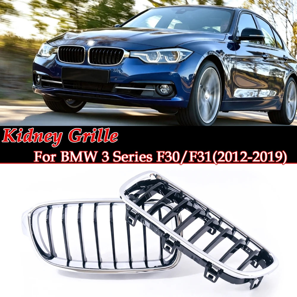 Car Craft Compatible With Bmw 3 Series F30 2012-2018 Front Bumper Grill Single Line Glossy Black Chrome