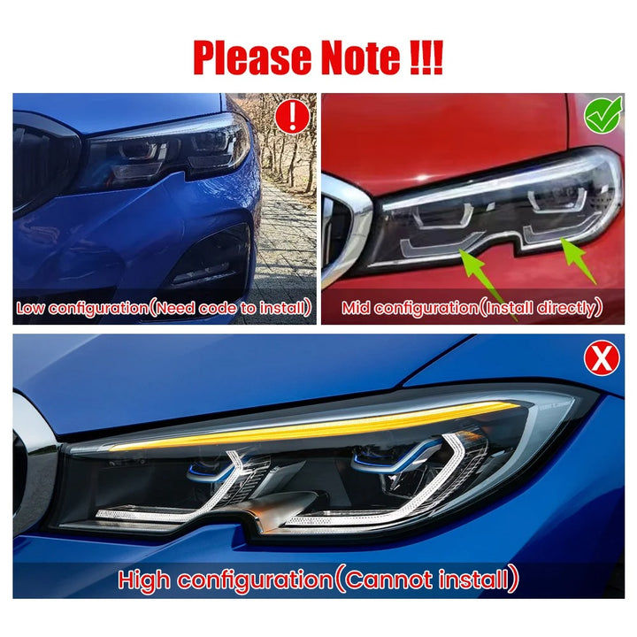 Car Craft Compatible With Bmw 3 Series G20 2019-2022 Car Front Upgraded Head Light Lamp Xenon Headlight Retrofit Upgrade Modified Led Drl Hid G80 Style With Yelllow Drl
