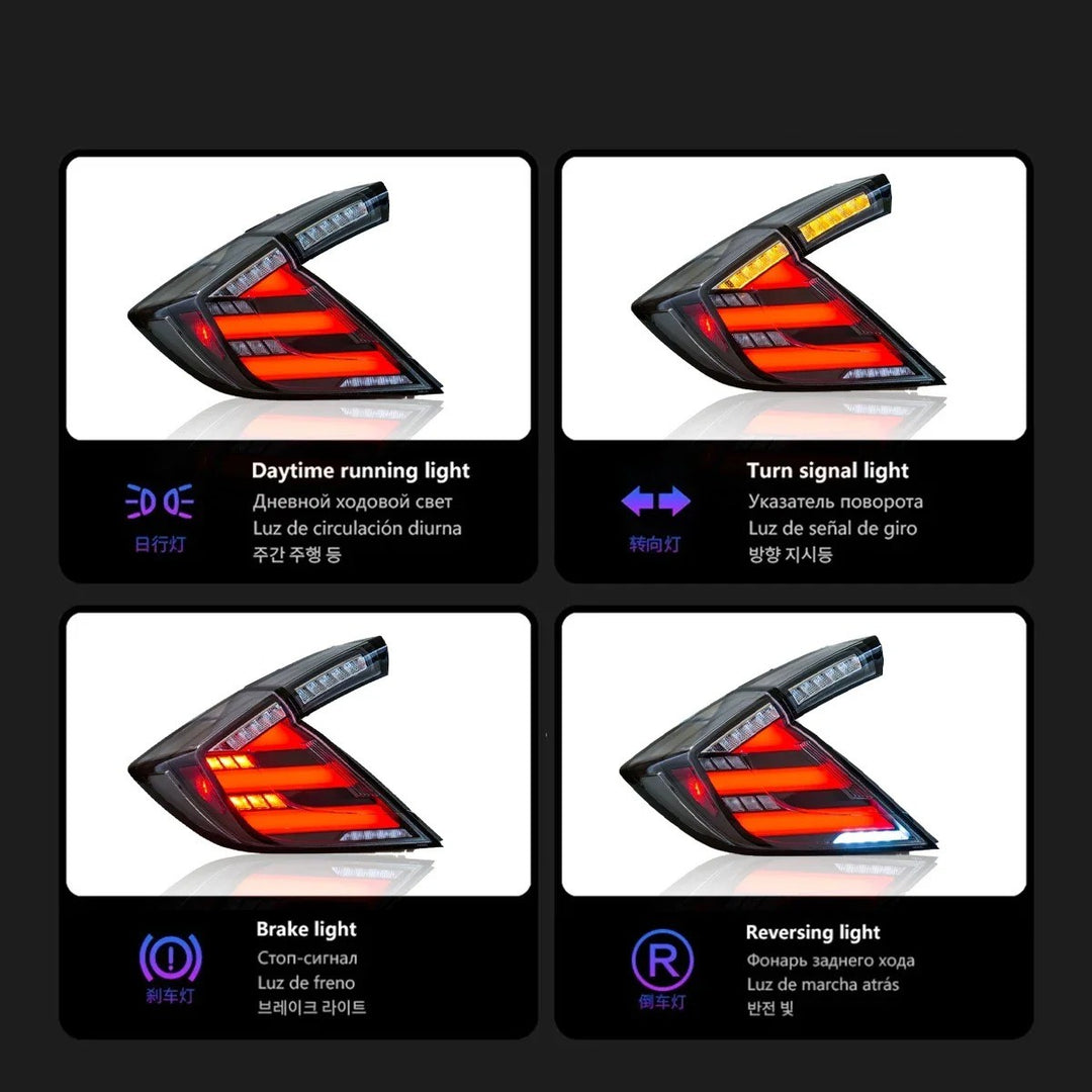 Car Craft Compatible With Honda Civic 10th Gen 2016-2020 Car Rear Upgraded Tail Light Taillight Lamp Xenon Taillight Retrofit Upgrade Modified Led Drl Hid Matrix Style Smoke