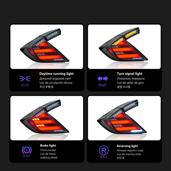 Car Craft Compatible With Honda Civic 10th Gen 2016-2020 Car Rear Upgraded Tail Light Taillight Lamp Xenon Taillight Retrofit Upgrade Modified Led Drl Hid Matrix Style Smoke