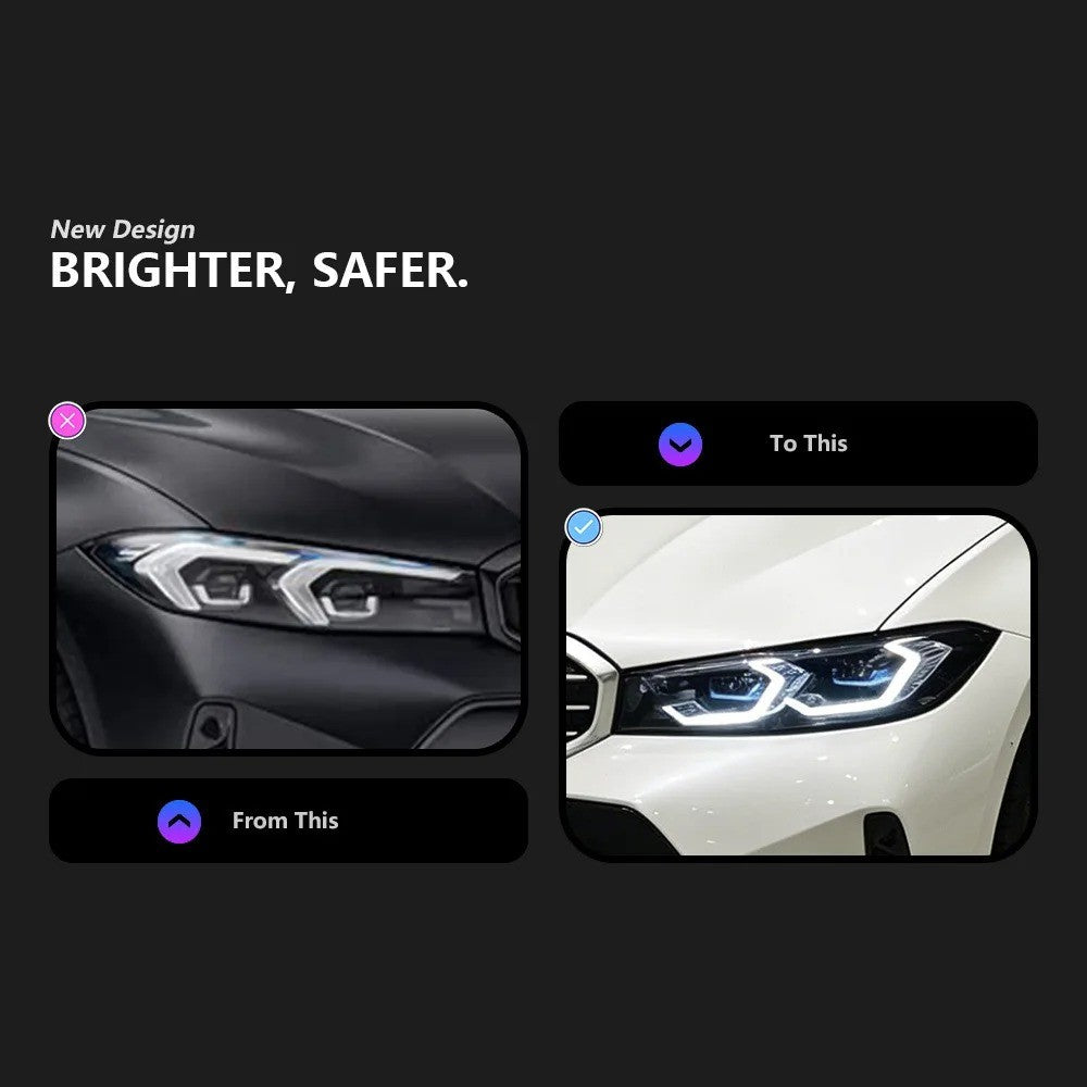 Car Craft Compatible With Bmw 3 Series G20 Lci 2023-2025 Car Front Upgraded Head Light Lamp Xenon Headlight Retrofit Upgrade Modified Led Drl Hid G80 Style With Yelllow Drl