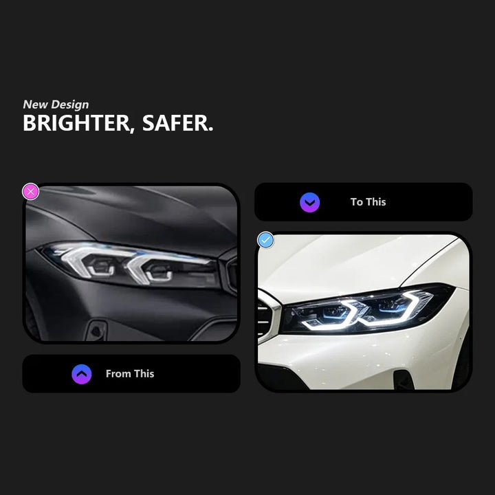Car Craft Compatible With Bmw 3 Series G20 Lci 2023-2025 Car Front Upgraded Head Light Lamp Xenon Headlight Retrofit Upgrade Modified Led Drl Hid G80 Style With Yelllow Drl