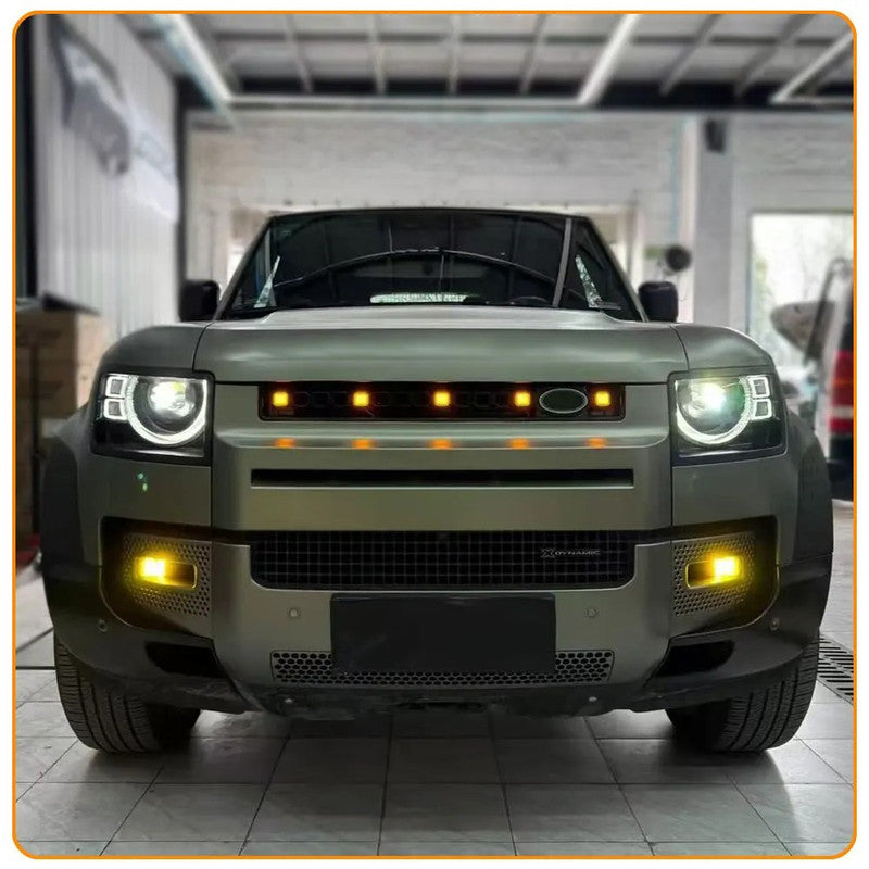 Car Craft Compatible With Range Land Rover Defender 90 110 130 2020+ Front Bumper Show Led Grille With Light Octa Style White