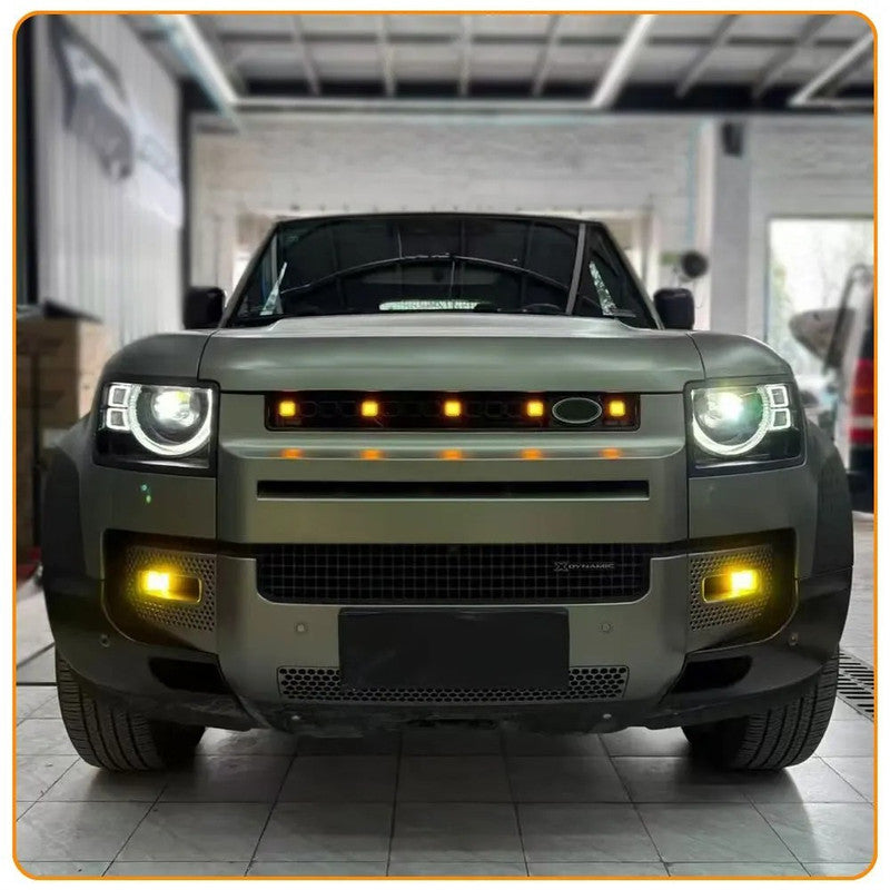 Car Craft Compatible With Range Land Rover Defender 90 110 130 2020+ Front Bumper Show Led Grille With Light Octa Style Yellow