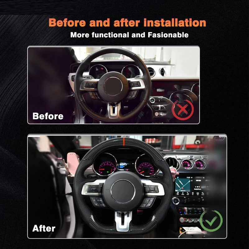 Car Craft Compatibel With Ford Mustang Gt Ecoboost Shelby 2015-2018 Sport Racing Steering Wheel Trim Cover Wheel Perforated Leather Carbon Fiber Core