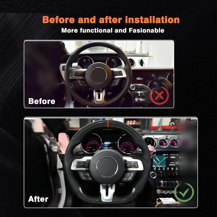 Car Craft Compatibel With Ford Mustang Gt Ecoboost Shelby 2015-2018 Sport Racing Steering Wheel Trim Cover Wheel Perforated Leather Carbon Fiber Core