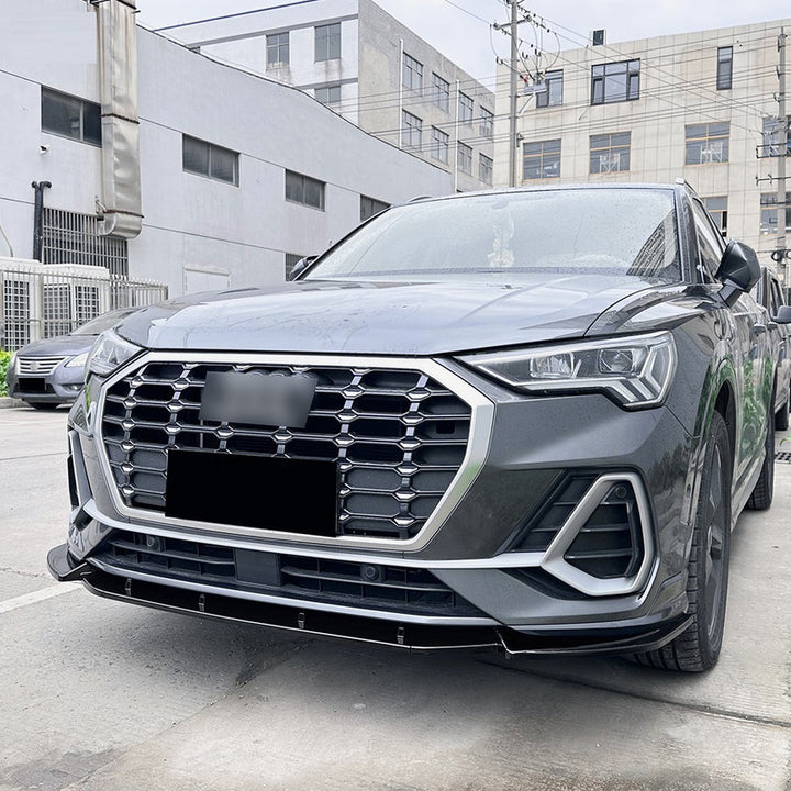 Car Craft Compatible With Audi Q3 F3 Sline 2019+ Front Bumper Lip Splitter Diffuser Skirst Flag Canard Carbon Fiber Look Zst-715 Cf