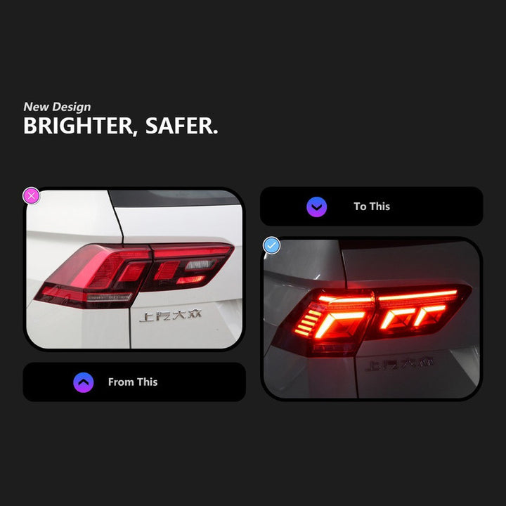 Car Craft Compatible With Vw Volkswagen Tiguan Led Tail Light 2017-2022 Car Rear Upgraded Tail Light Lamp Xenon Taillight Retrofit Upgrade Modified Led Drl Hid Brake Light, Warning Light For Helogn Car