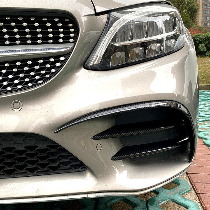 Car Craft Compatible With Mercedes Benz C Class Lci W205 Lci 2019-2021 Amg Front Bumper Air Vent Splitter Side Skirts Flag Canard Carbon Fiber Look Zst-120 Cf