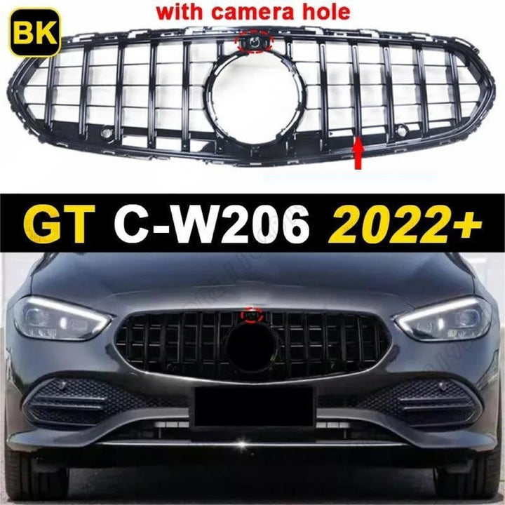 Car Craft Compatible With Mercedes Benz C Class W206 C206 2023 Upgraded Front Bumper Racing Mesh Show Grille With Camera Hole Gtr Black