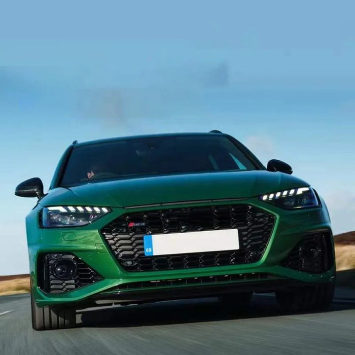Car Craft Compatible With Audi A4 B9.5 2021+ Upgraded Facelift Convert To Rs4 S4 Sport Bodykit Front Bumper Show Grill Use For Sport Car Black Frame Black Mesh All Logo Silver A4-039 Gc CC-10831