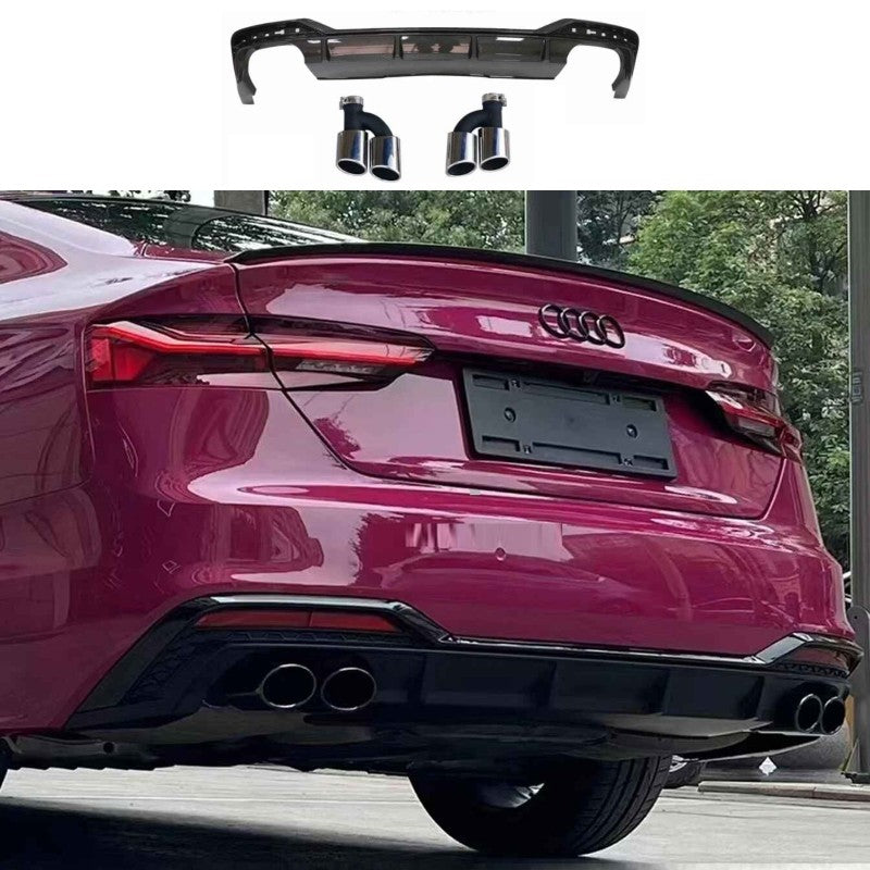 Car Craft Compatible With Audi A5 S5 Rs5 B9 2020-2022 Rs5 Bumper Rear Diffuser Lip Skirt Trim With Exhaust Pipe Tips Silver Chrome Dlw0801060404 Rsu - CAR CRAFT INDIA