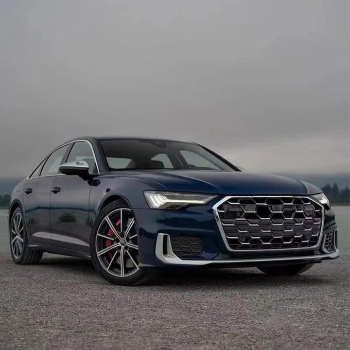 Car Craft Compatible With Audi A6 C8 2019-2025 Upgraded Facelift Convert To Rs6 S6 Sport Bodykit Front Grill Lip Fog Grill Diffuser Lip Skirt Trim Black Grille Acc Style All Logo Silver A6-103 Gc