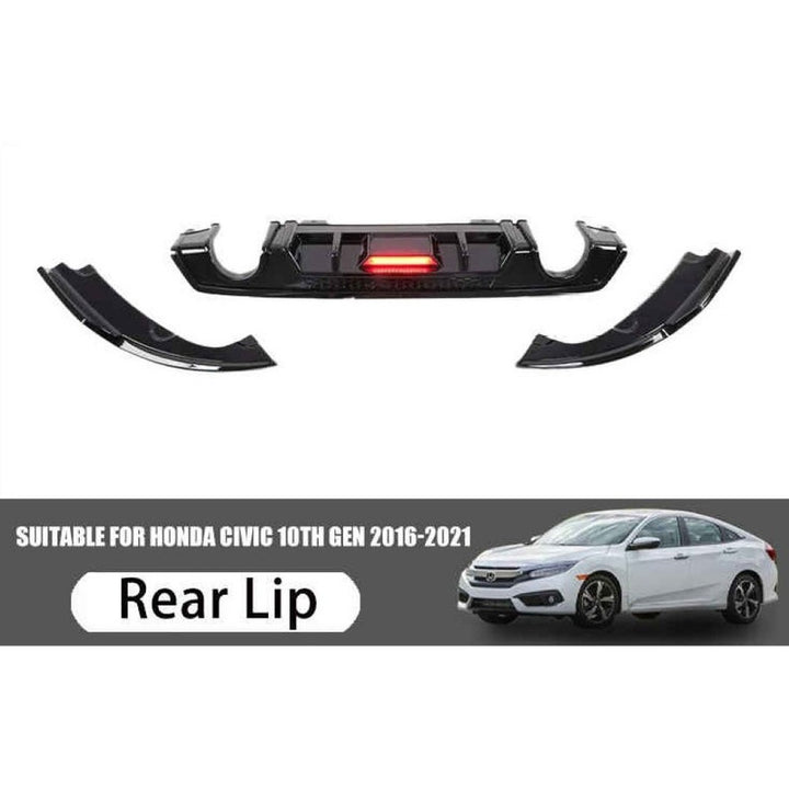 Car Craft Compatible With Honda Civic 2016-20219 Rear After Bumper Lip Diffuser Skirt Splitter Trim F1 Led Light Glossy Black Model D