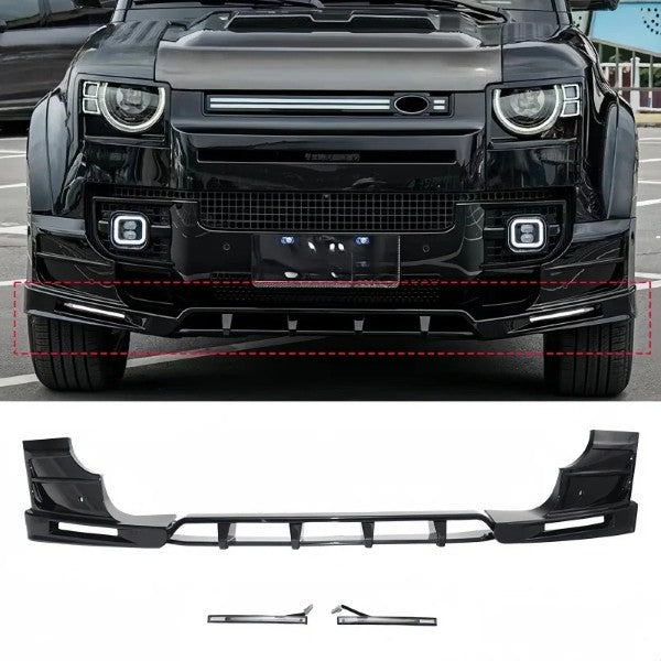 Car Craft Compatible With Land Range Rover Defender 90 110 130 2020-2026 L663 Front Bumper Lip Splitter Skirts Vent Kt Rock Design Ms Style 1 Led Carbon Fiber Look - CAR CRAFT INDIA