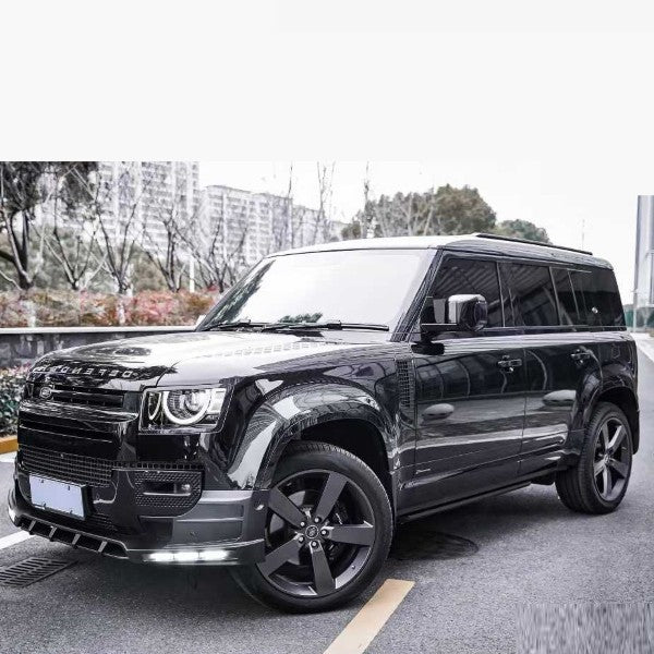 Car Craft Compatible With Land Range Rover Defender 90 110 130 2020-2026 L663 Front Bumper Lip Splitter Skirts Vent Kt Rock Design Ms Style 3 Led Glossy Black - CAR CRAFT INDIA