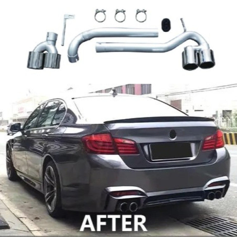 Car Craft Compatible With Bmw 5 Series F10 2010-2017 M4 Exhaust Tips Tail Pipe Midpipe Muffler With Clamp Akrapovic Chrome CC-10682