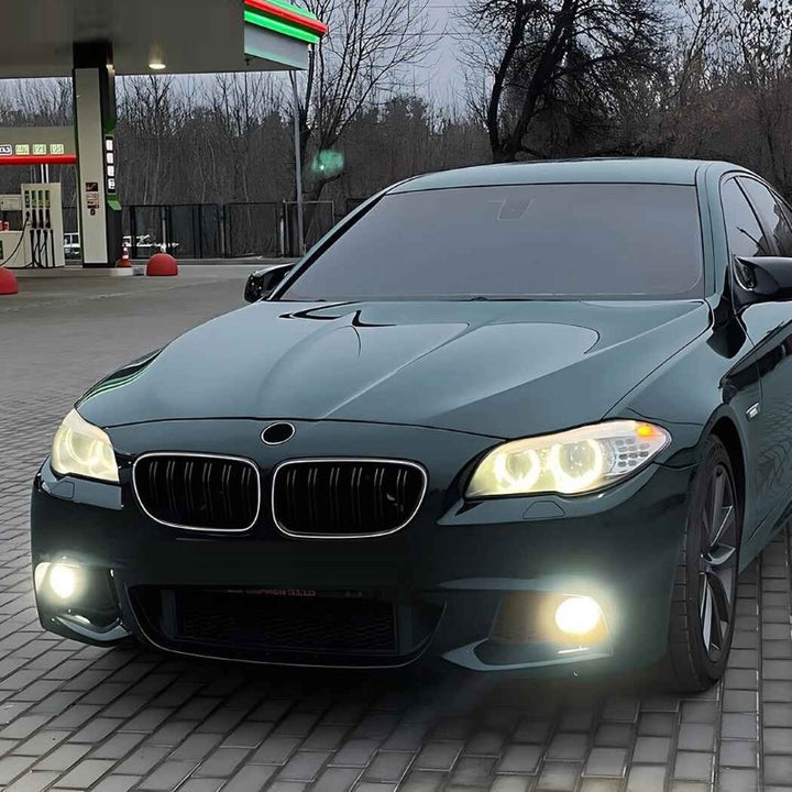 Car Craft Compatible With Bmw 5 Series F10 2010-2017 Front Bumper Show Mesh Grill Dual Line Bar Illuminated Led Light Zst-1426 Led Dual Glossy Black - CAR CRAFT INDIA