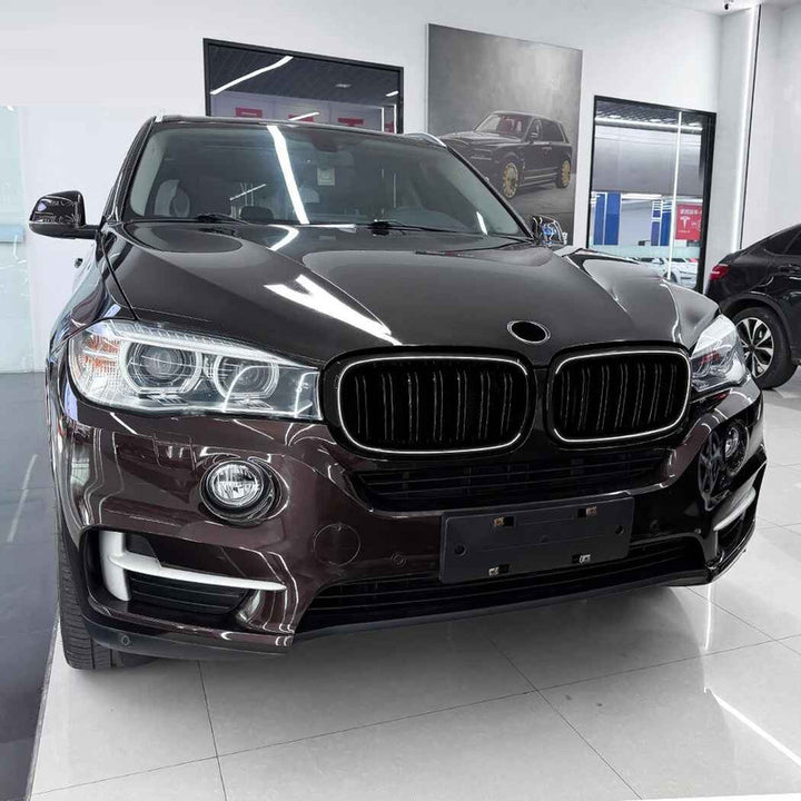 Car Craft Compatible With Bmw X5 F15 X6 F16 2014-2018 Front Bumper Show Gril Glossy Black Single Line With Led Light