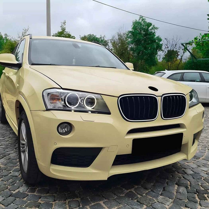 Car Craft Compatible With Bmw X3 F25 2011-2013 Front Bumper Show Gril Glossy Black Dual Line With Led Light