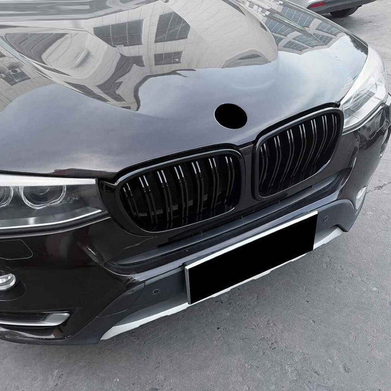 Car Craft Compatible With Bmw X3 F25 Lci 2014-2017 Front Bumper Show Gril Glossy Black Dual Line