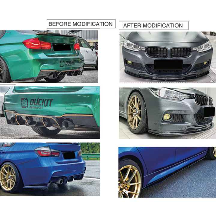 Car Craft Comptible With Bmw 3 Series F30 2012-2018 M Tech Front Bumper Upgraded Bodykit Body Kit Skirts Splitter Front Rear Lip Diffuser Side Skirts Spoiler Trims Cannards Vten Style CC-9087